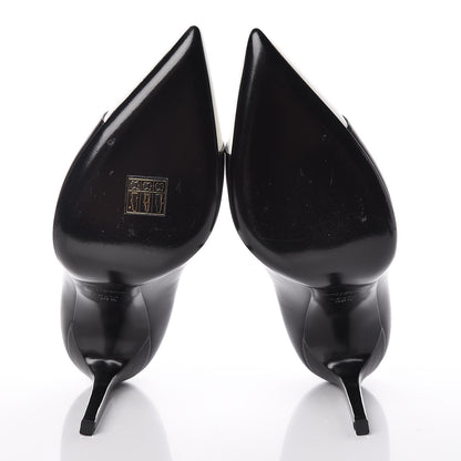 Saint Laurent Calfskin Bi-Color Cap Toe 105 Pumps 38.5 Black Porcellana 7 of 12