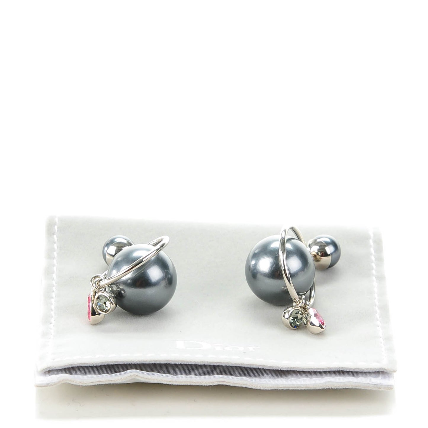 Pearl Crystal Mise En Dior Tribal Dangle Earrings Pink Grey