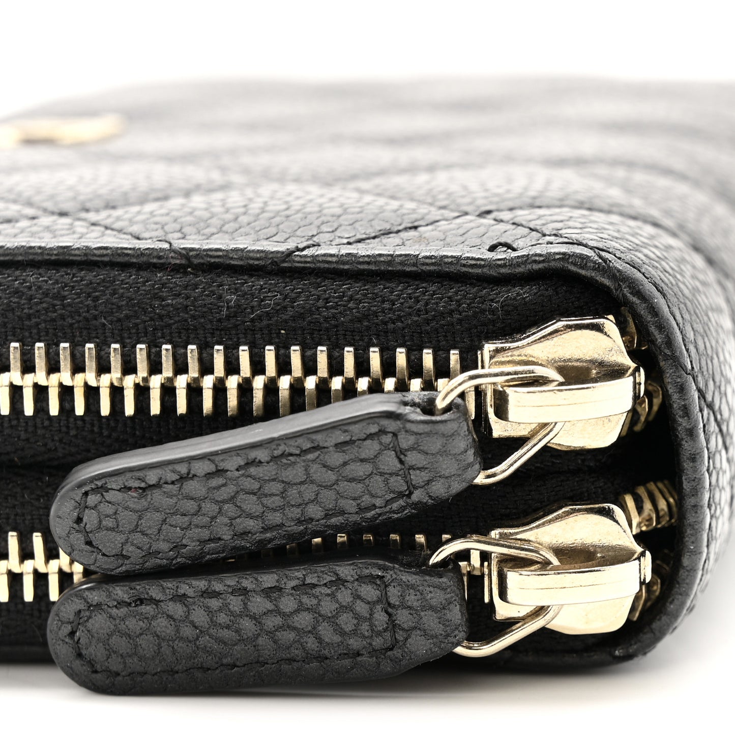 Caviar Quilted Large Gusset Double Zip Around Wallet Black