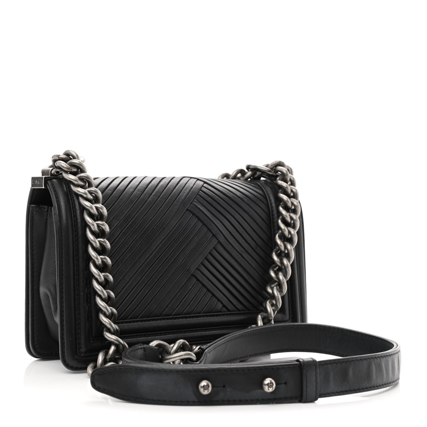 Lambskin Pleated Small Boy Flap Black