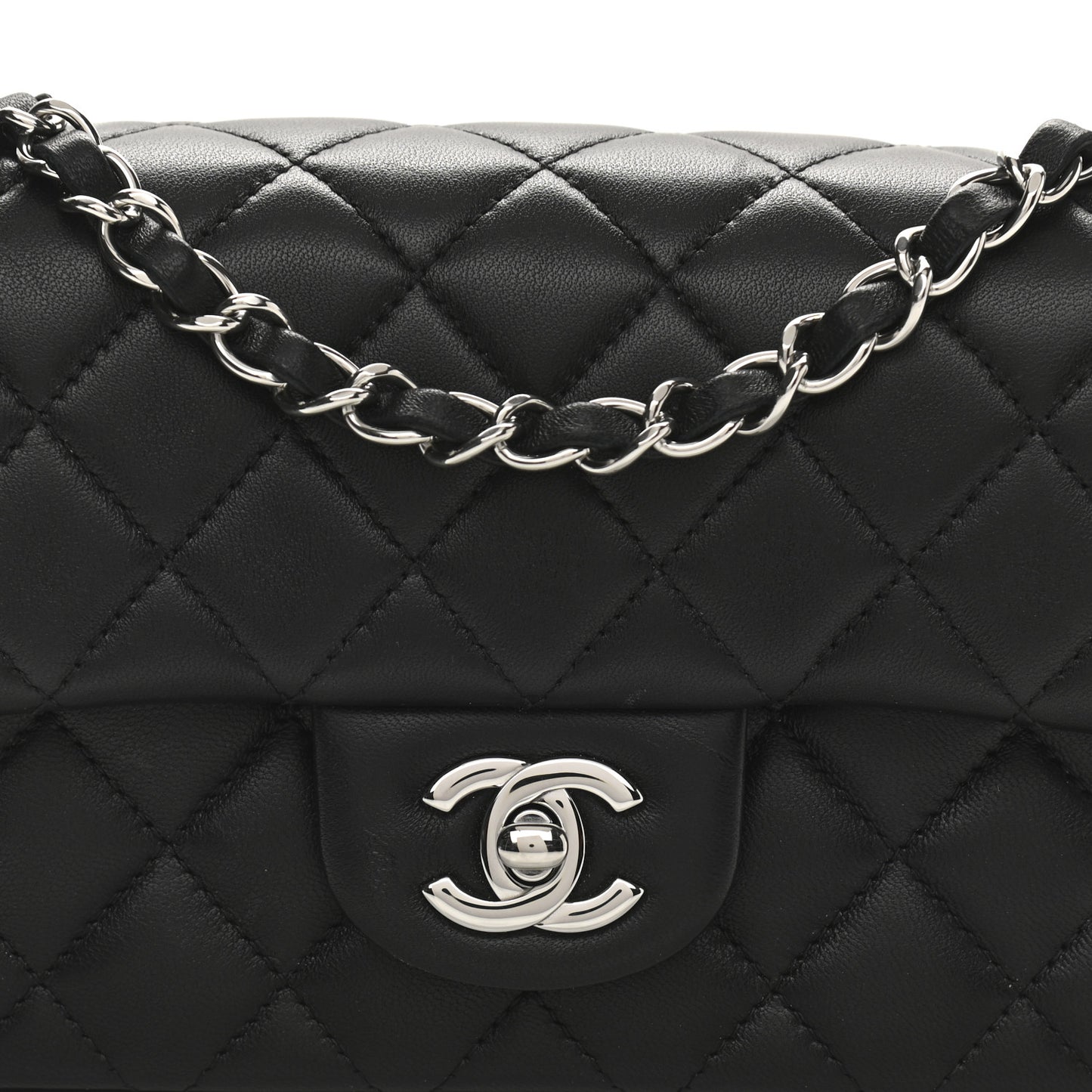 Lambskin Quilted Mini Rectangular Flap Black