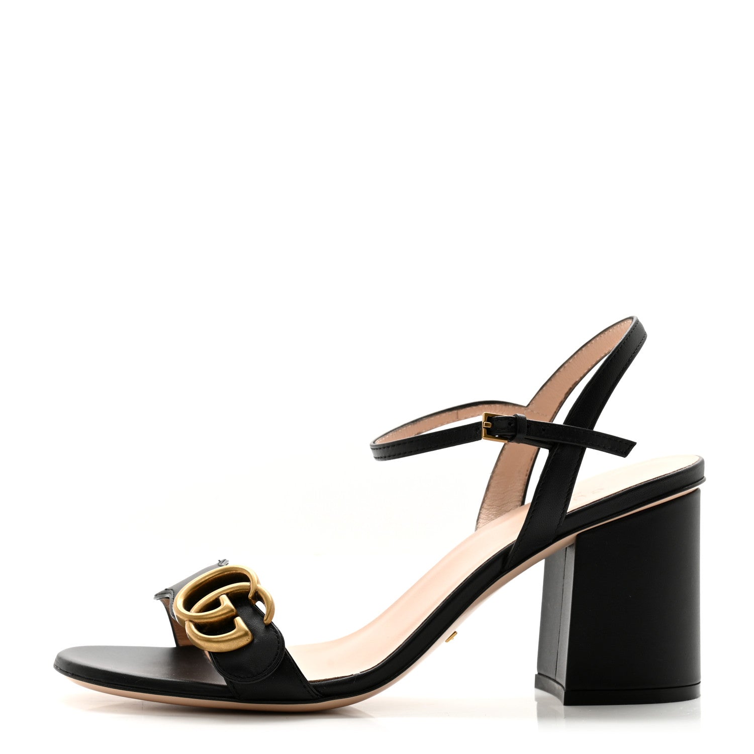 Gucci Lifford Calfskin GG Marmont Ankle Wrap 75mm Sandals 37.5 Black 1 of 12