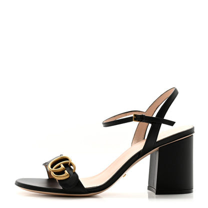 Gucci Lifford Calfskin GG Marmont Ankle Wrap 75mm Sandals 37.5 Black 1 of 12