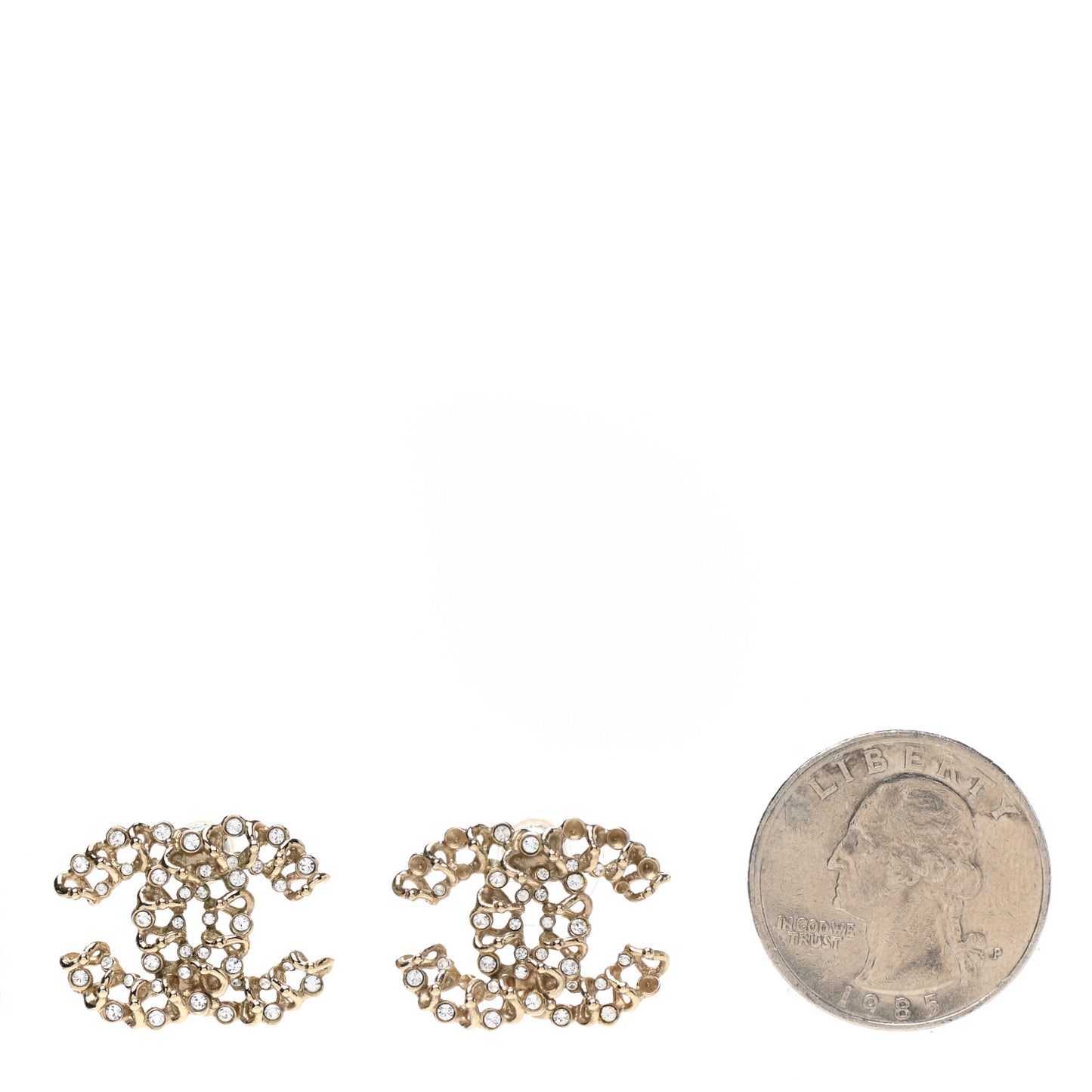 Crystal Chain Link CC Earrings Gold