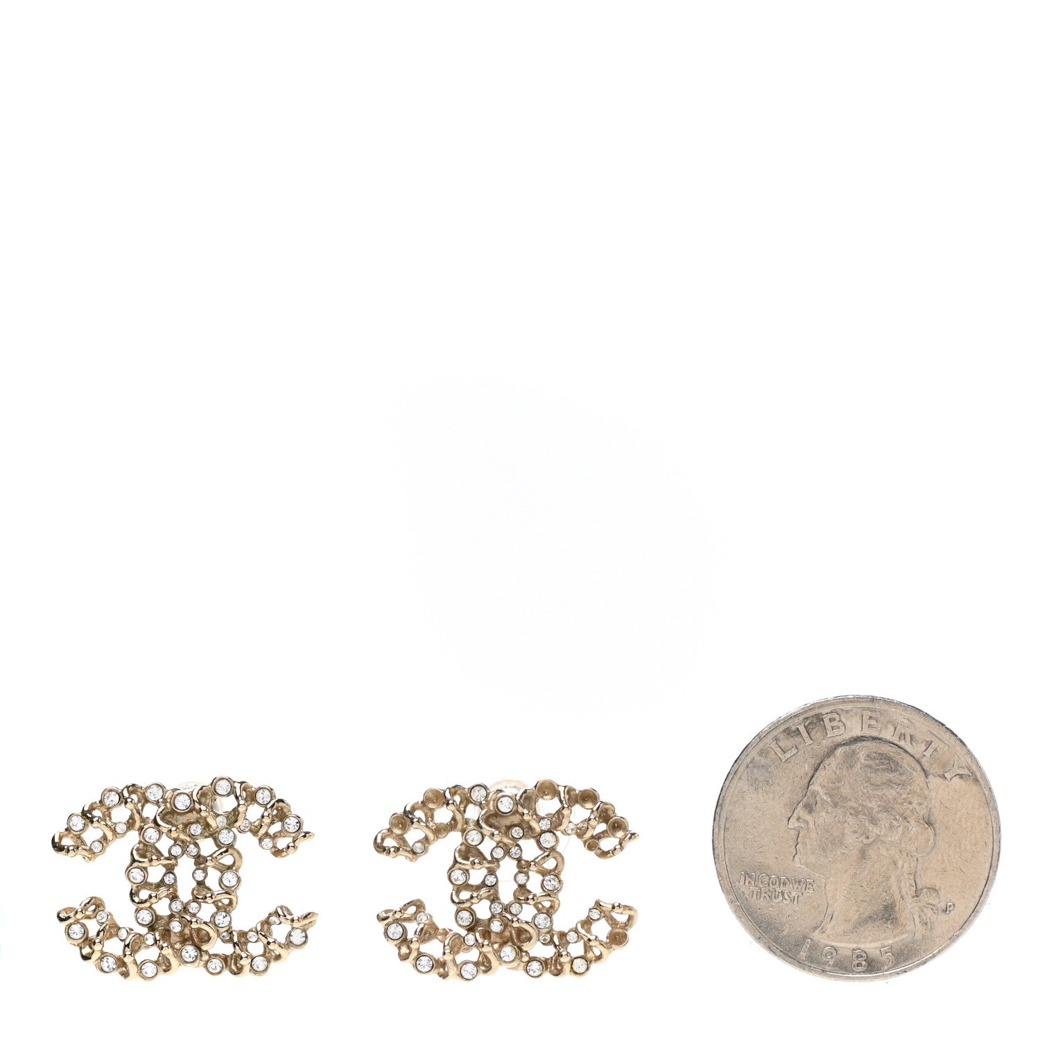 Chanel Crystal Chain Link CC Earrings Gold 2 of 5