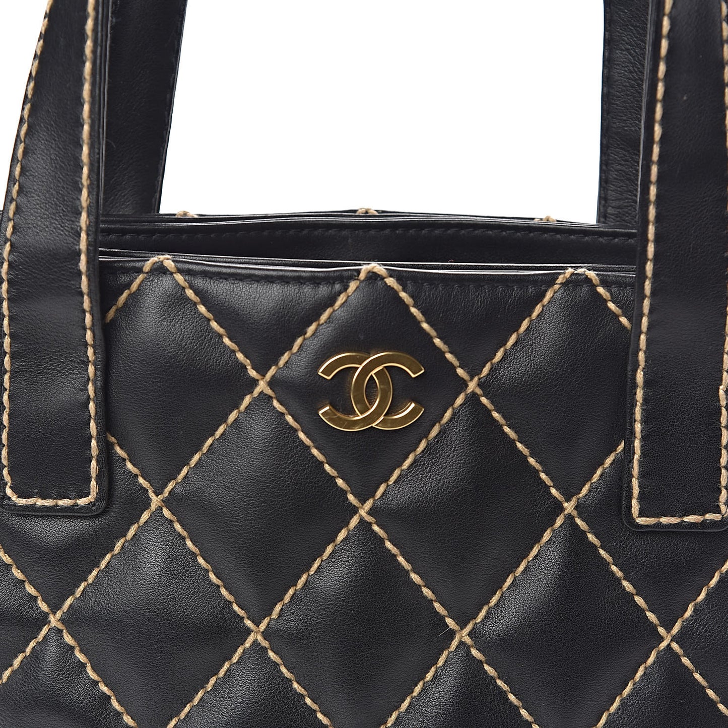 Calfskin Contrast Stitch Surpique Tote Black