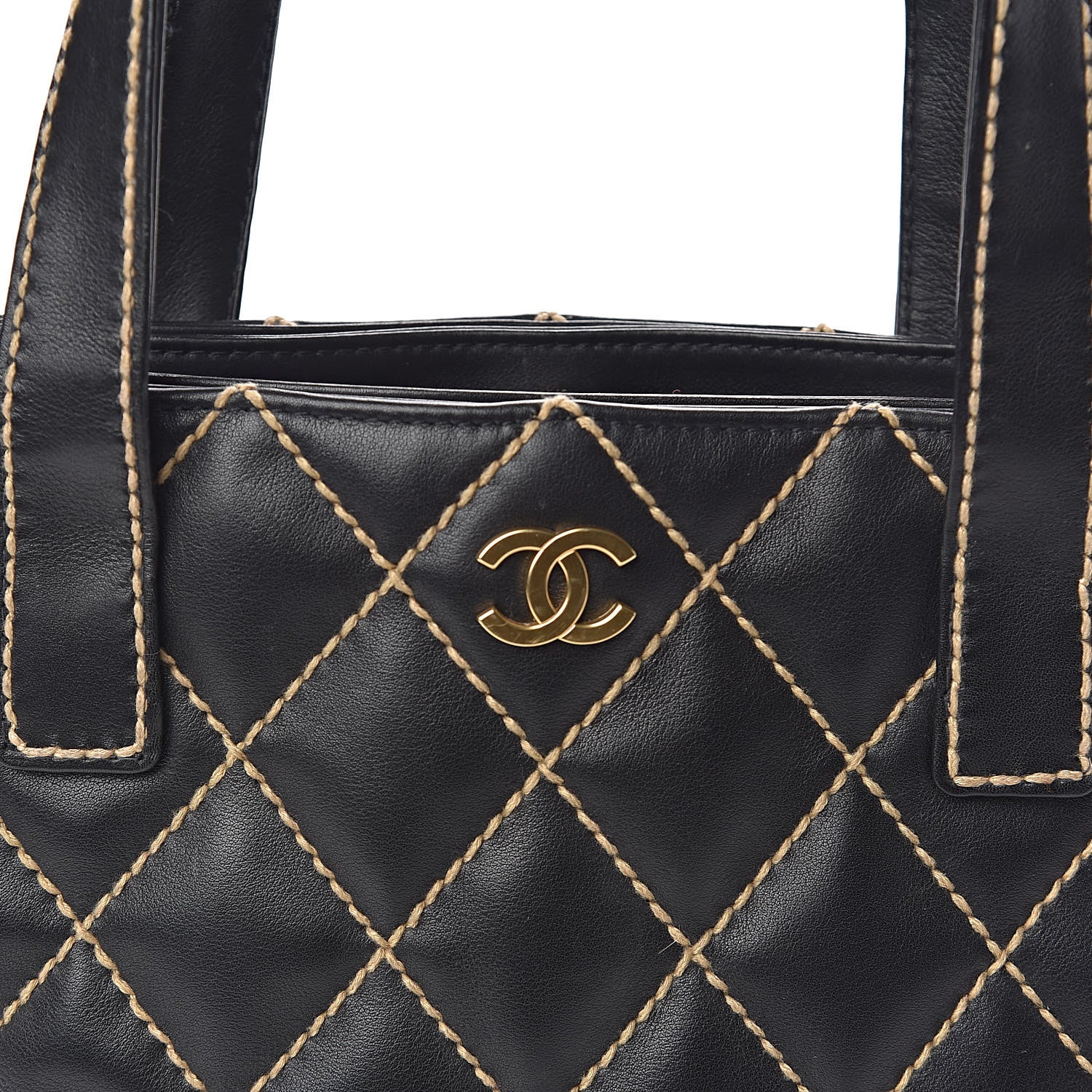 Chanel Calfskin Contrast Stitch Surpique Tote Black 10 of 12