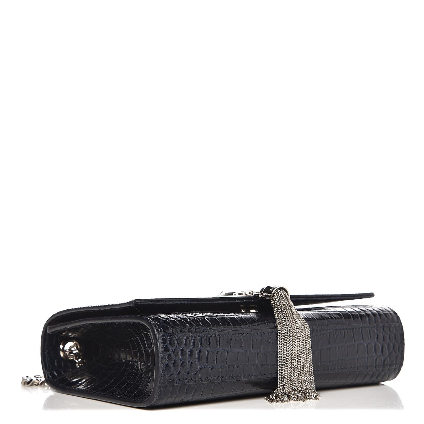 Calfskin Crocodile Embossed Small Classic Monogram Kate Tassel Satchel Navy