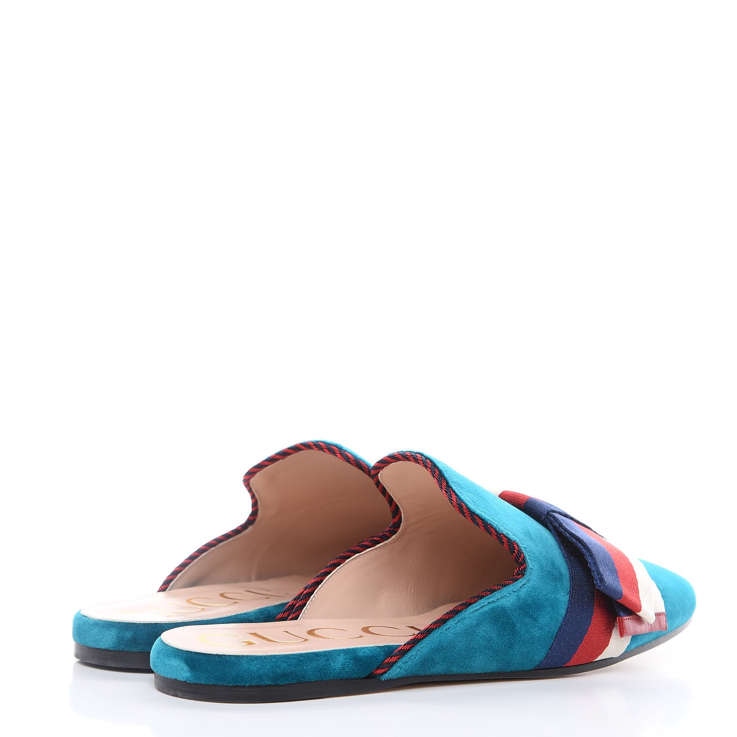Gucci Velvet Sylvie Bow Slippers 38.5 Pavone 4 of 9