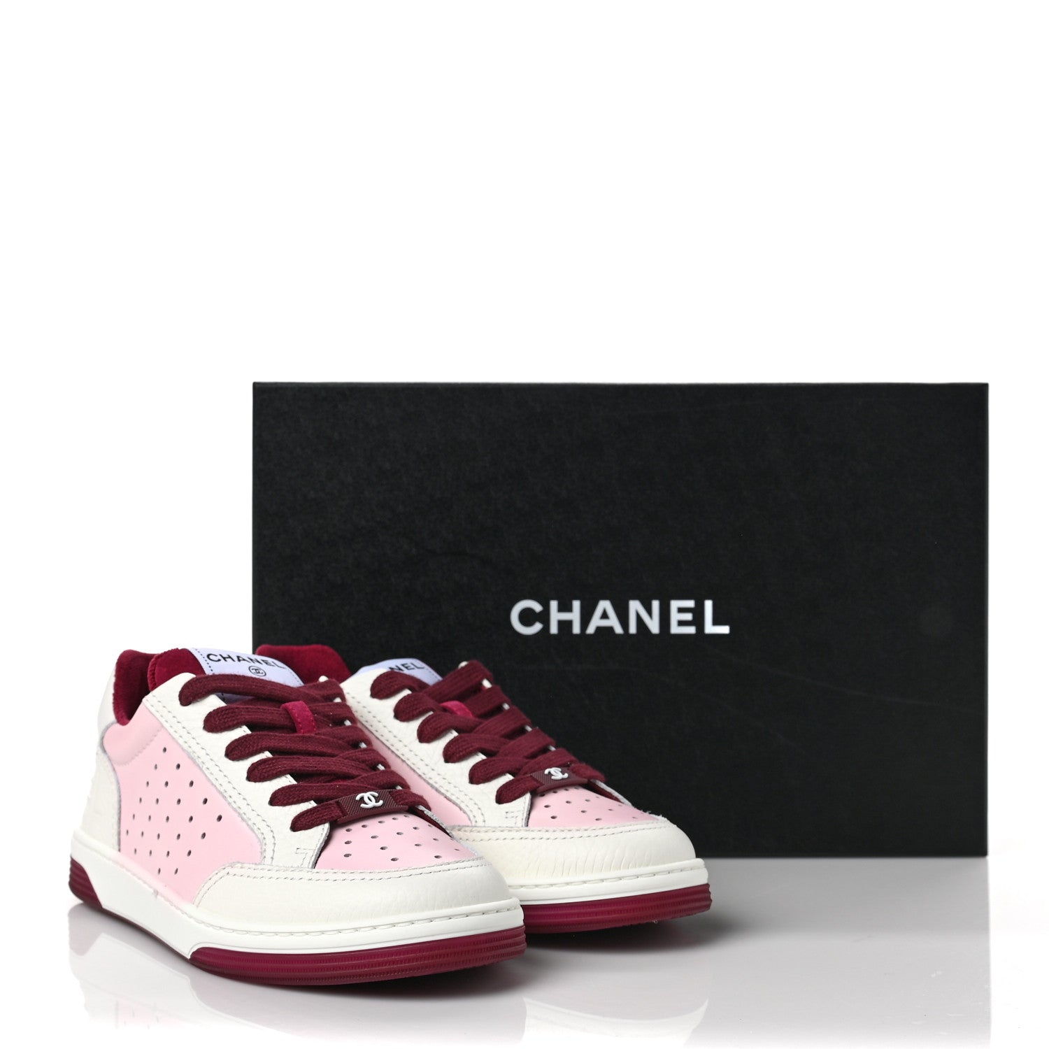 Chanel Grained Calfskin Fabric Womens Logo Sneakers 36.5 White Dark Purple 10 of 10