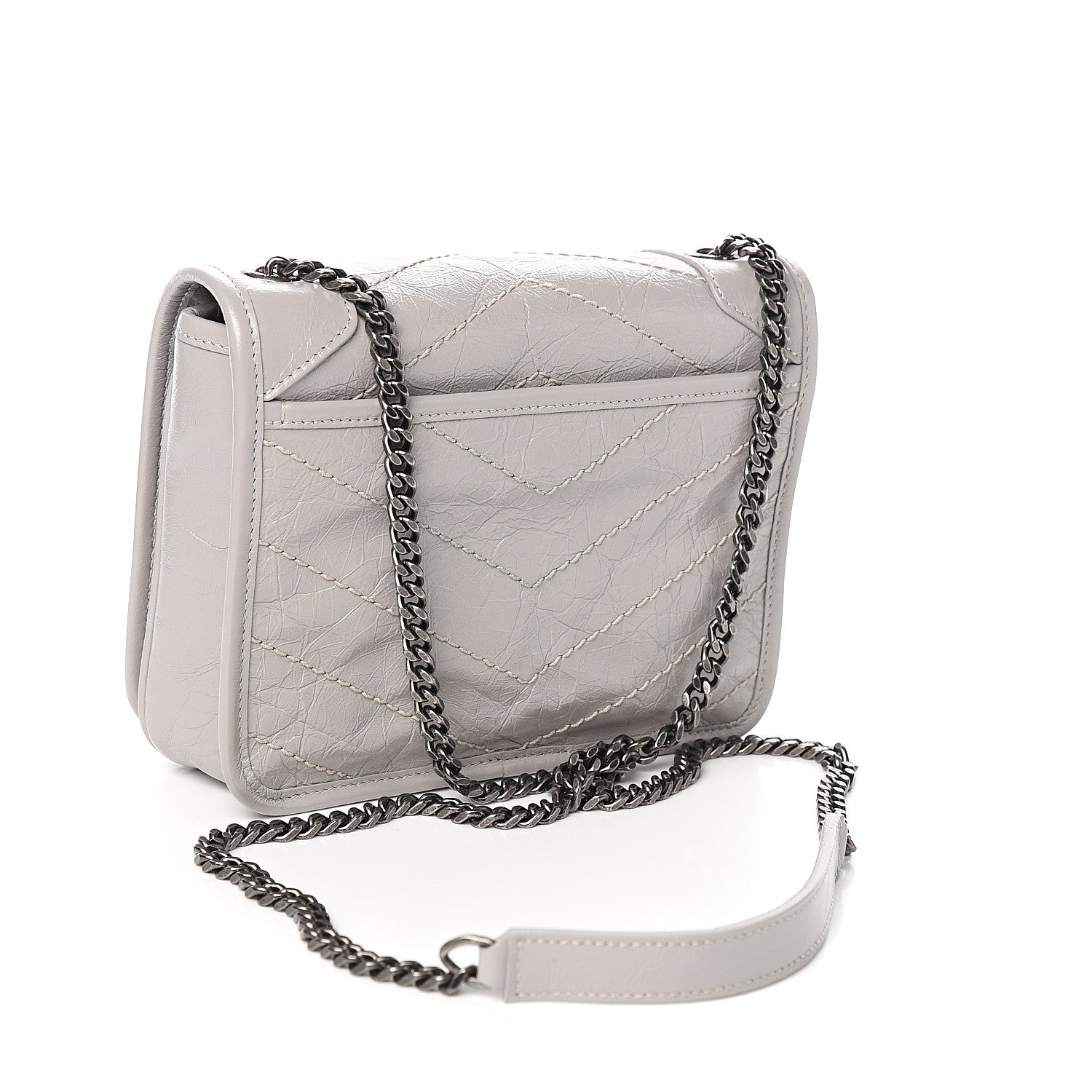 Saint Laurent Crinkled Calfskin Matelasse Monogram Niki Chain Wallet Light Grey 2 of 9