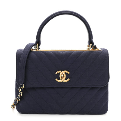 Chanel Jersey Chevron Quilted Small Trendy CC Dual Handle Flap Bag Navy Blue 1 of 10