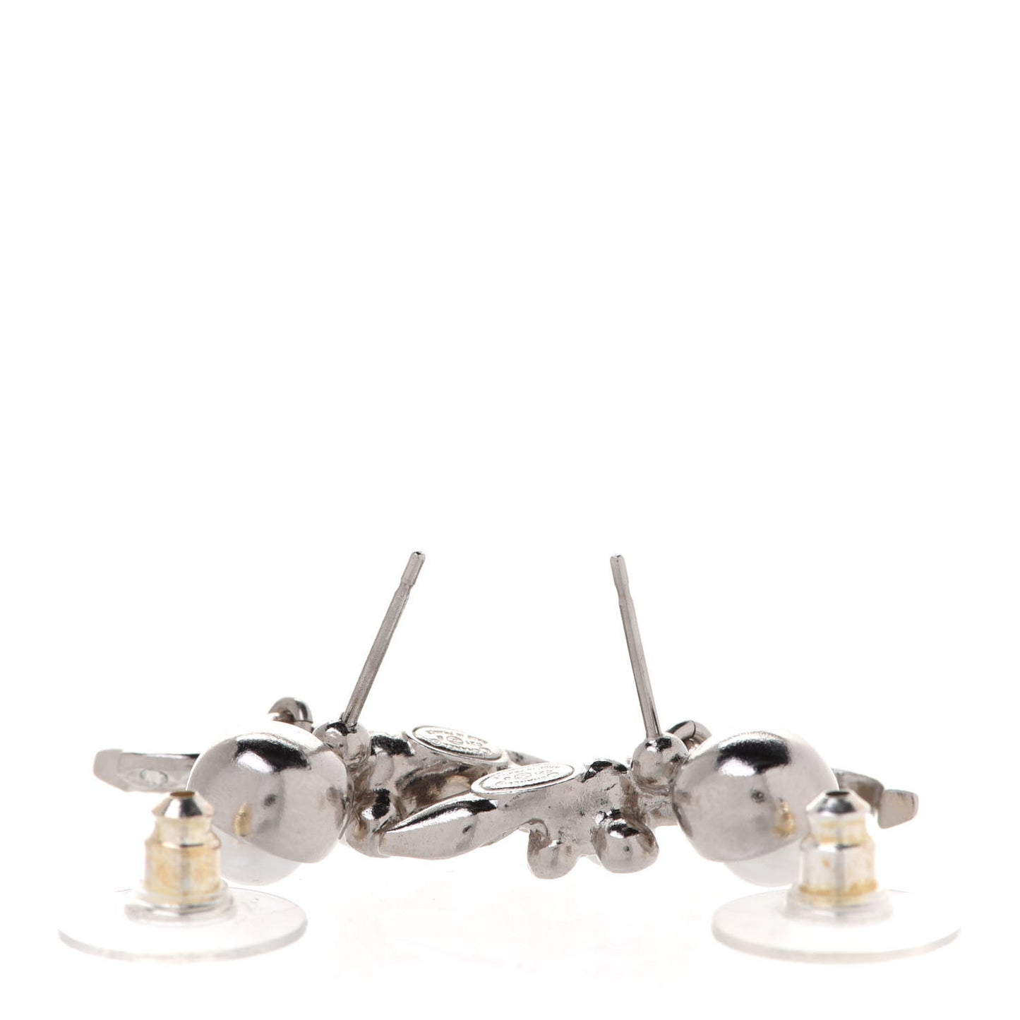 Crystal Pearl CC Leaf Earrings Silver