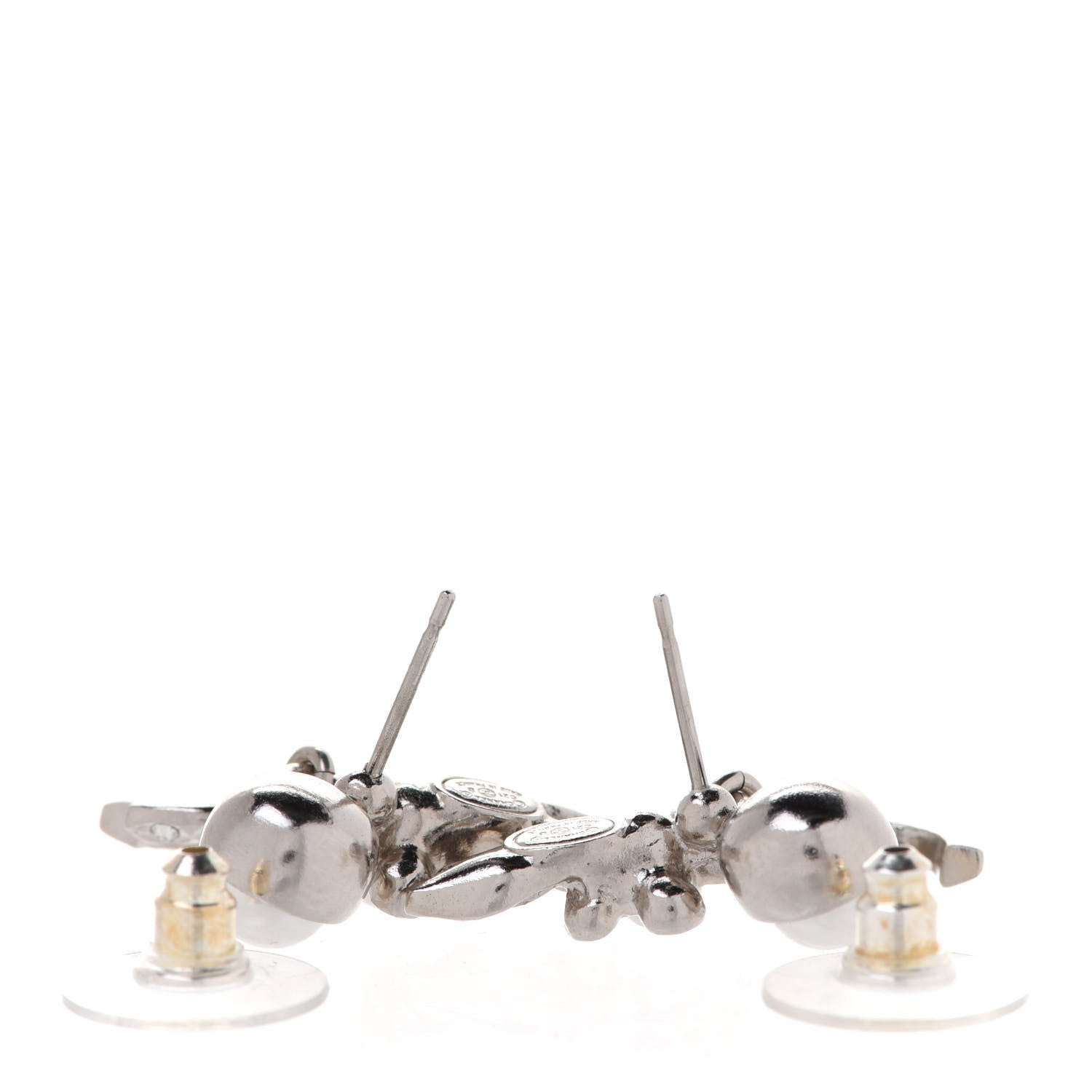 Chanel Crystal Pearl CC Leaf Earrings Silver 3 of 4