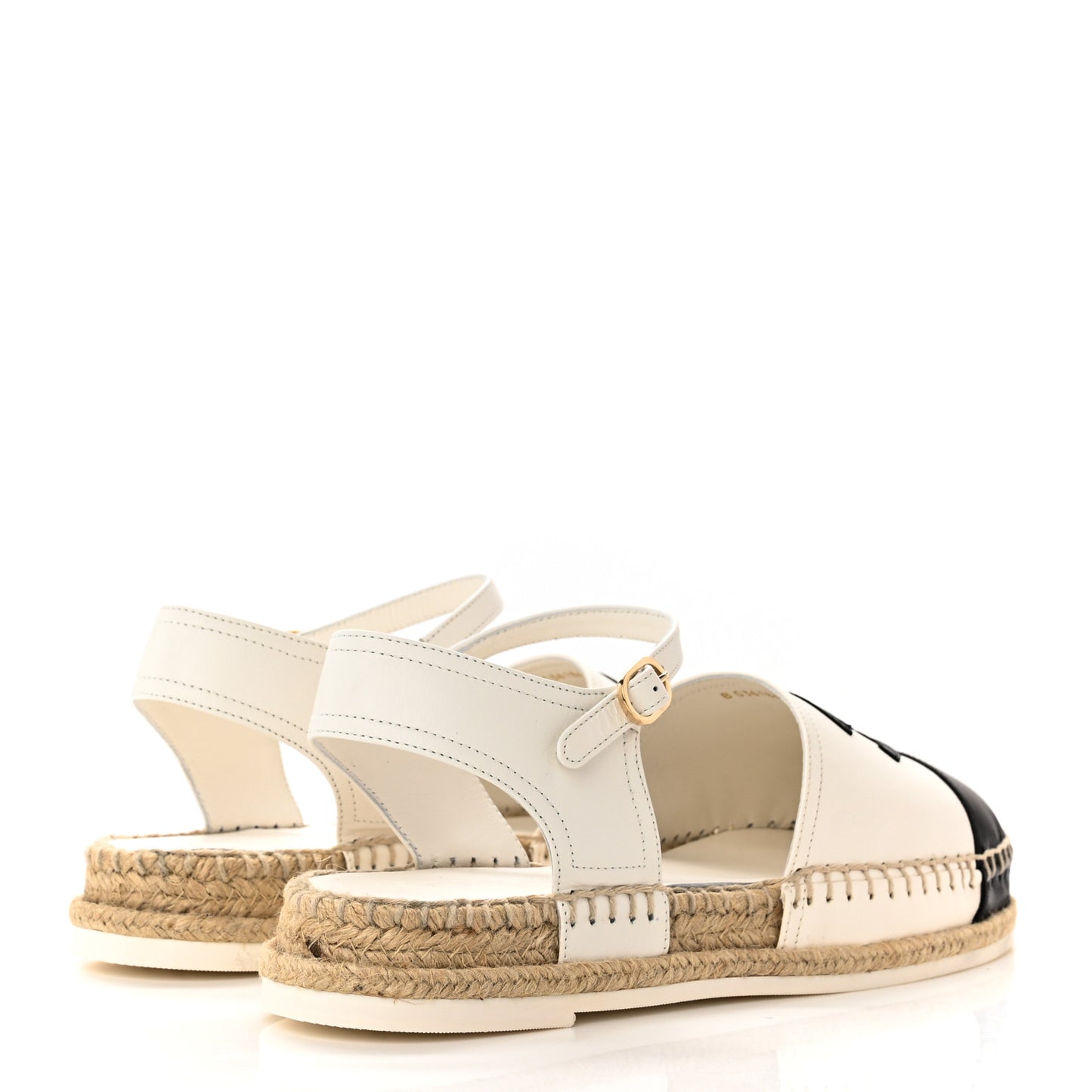 Lambskin Cap Toe CC Espadrille Sandals 39 White Black