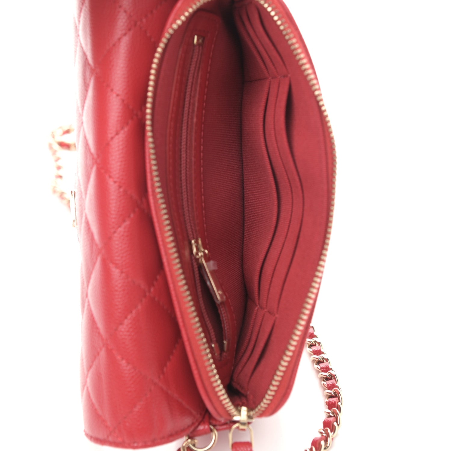 Chanel Caviar Quilted Flap Phone Holder With Chain Red 6 of 13