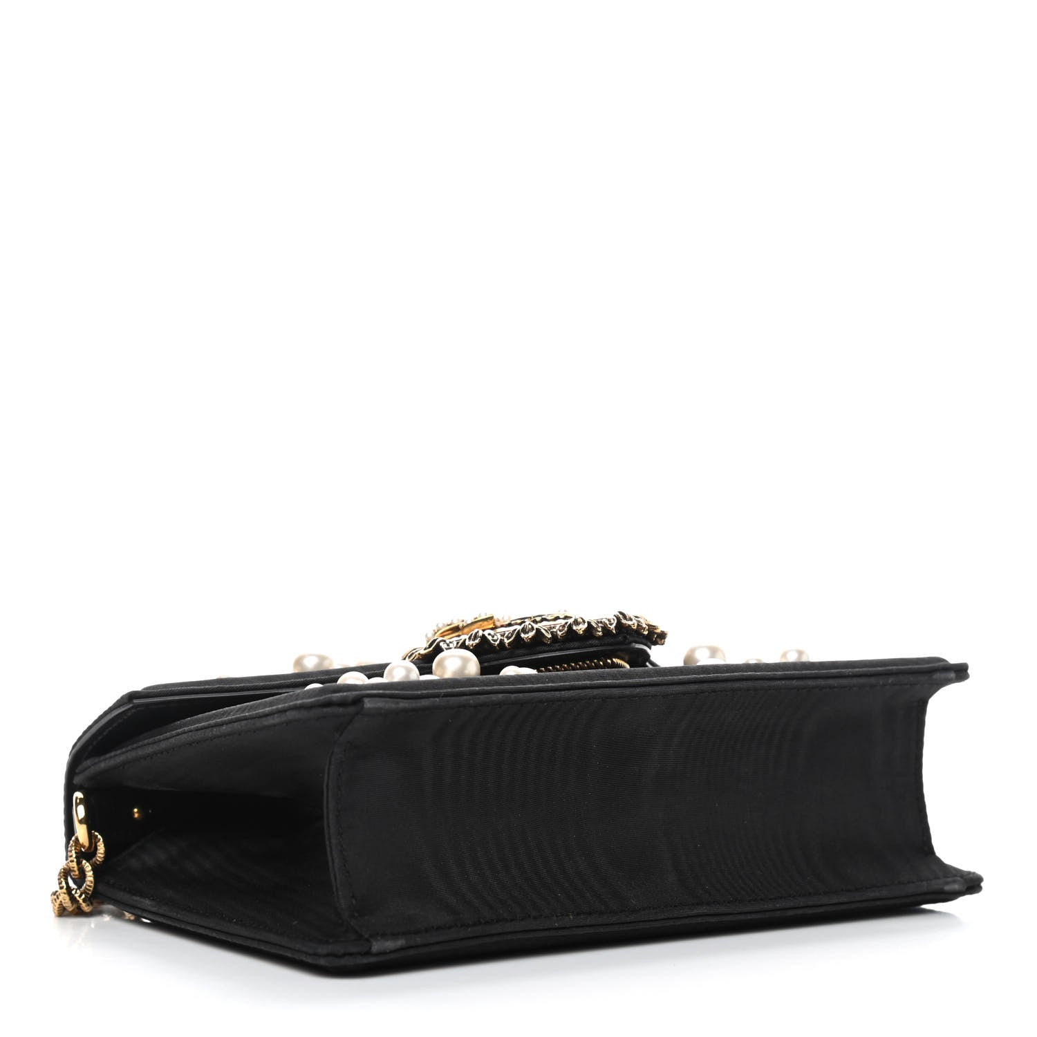 Dolce & Gabbana Moire Pearl Embellished Small Devotion Top Handle Bag Black 4 of 8