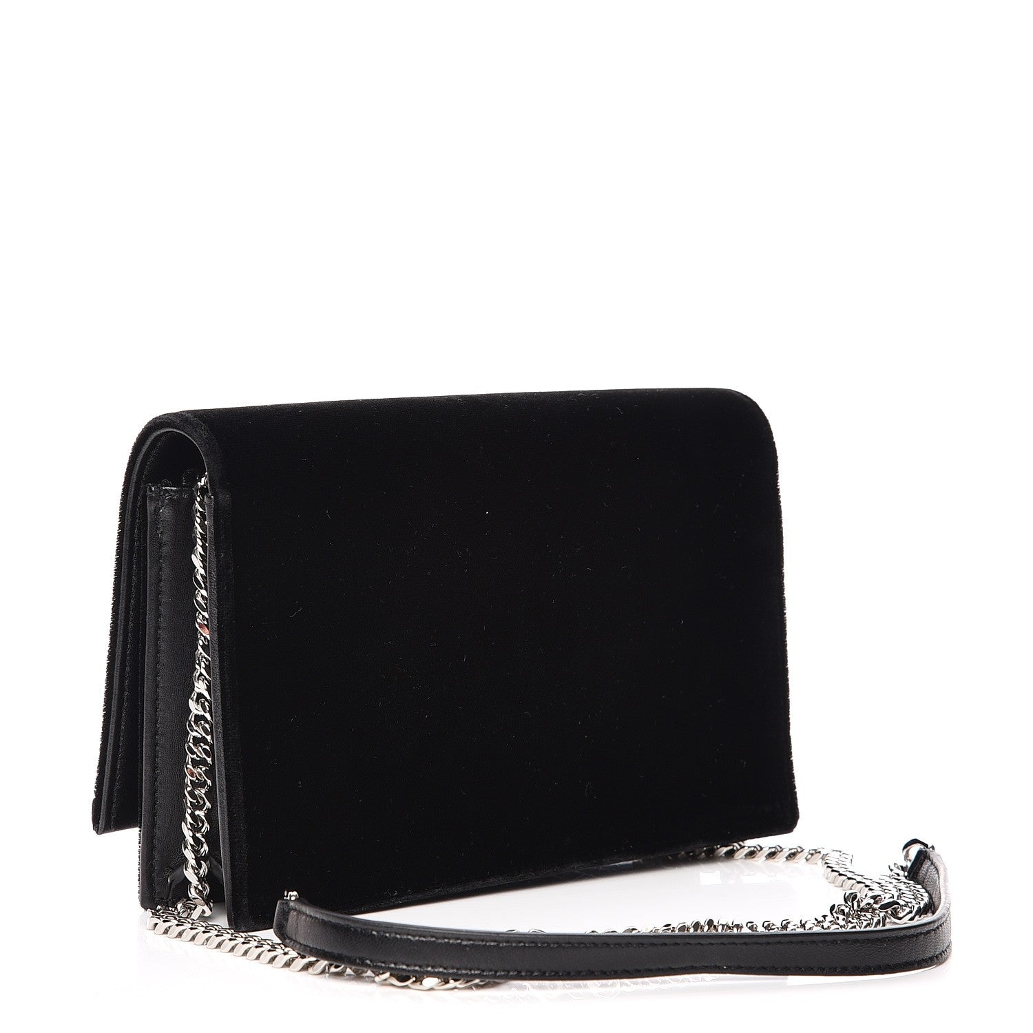 Saint Laurent Velvet Crystal Monogram Tassel Chain Wallet Black 3 of 7