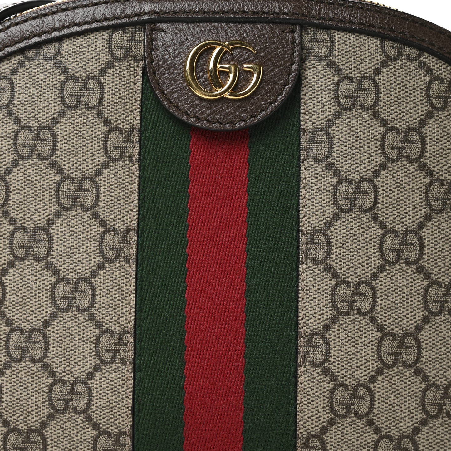 GG Supreme Monogram Textured Dollar Calfskin Web Small Ophidia Dome Shoulder Bag Beige Ebony New Acero