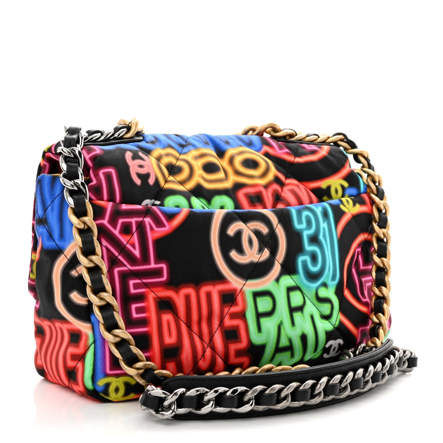Fabric Printed Medium Chanel 19 Flap Black Multicolor