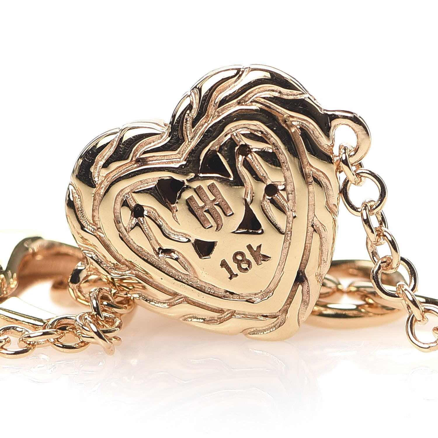 John Hardy 18K Rose Gold Black Sapphire Classic Chain Heart Station Bracelet 6 of 6