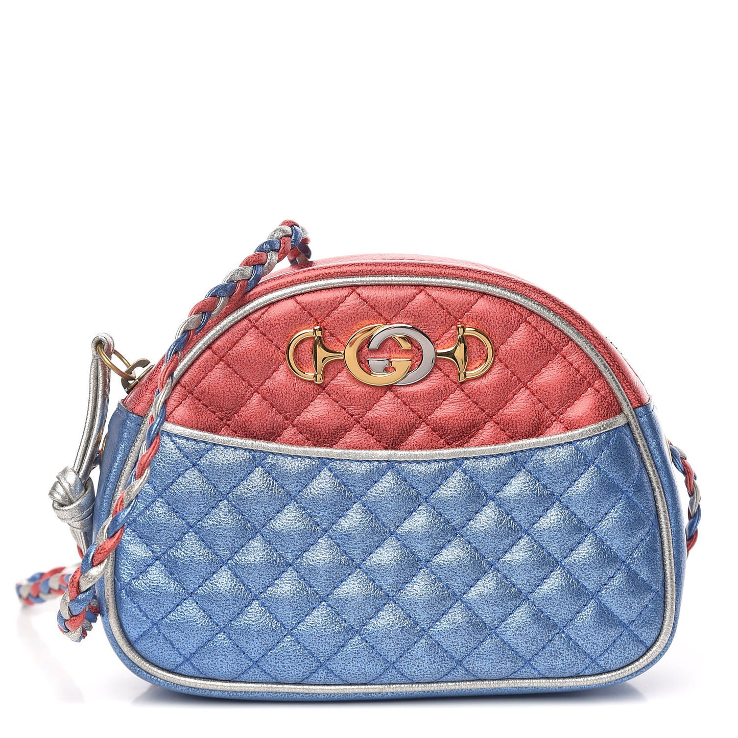 Laminated Nappa Trapuntata Mini Zumi Dome Shoulder Bag Rosso Marine Argento