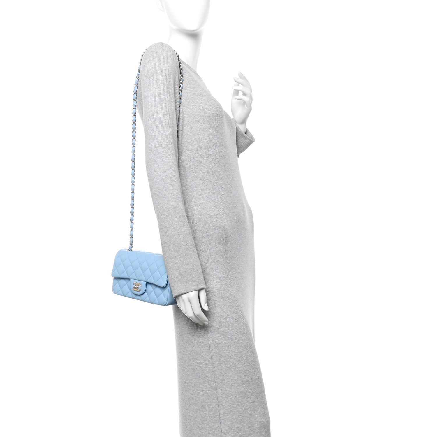 Chanel Lambskin Quilted Mini Rectangular Flap Light Blue 2 of 11
