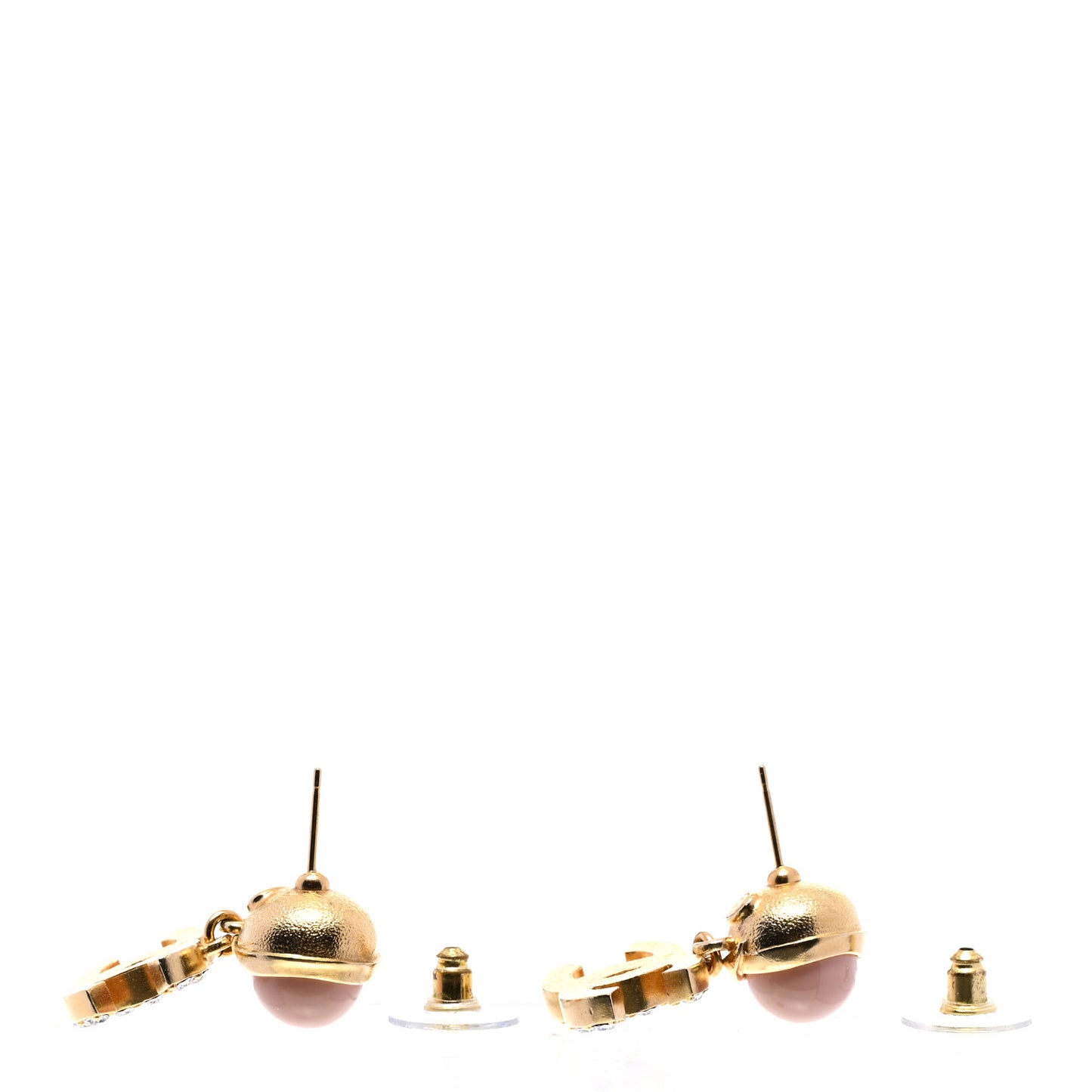 Crystal Pearl CC Drop Earrings Pink Gold