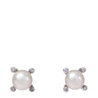 David Yurman Sterling Silver Diamond Pearl 7mm Earrings 1 of 4