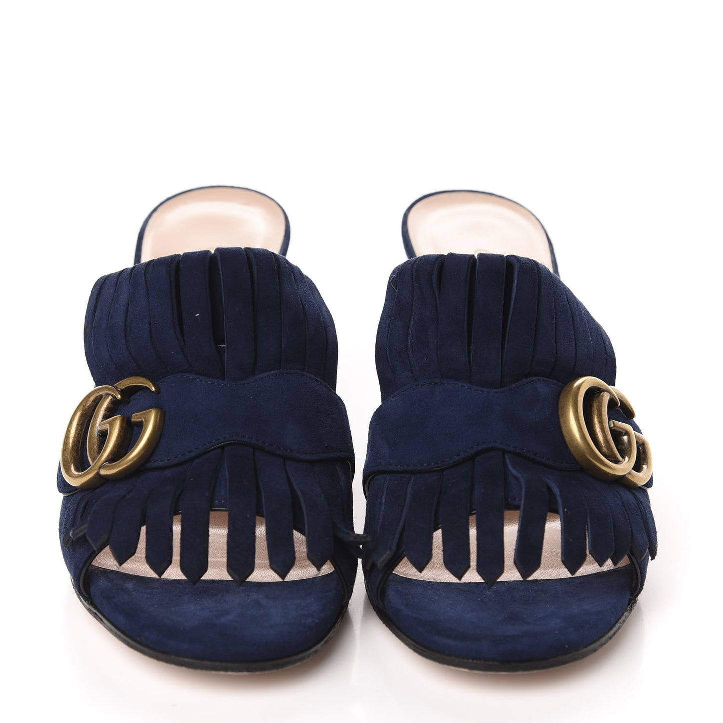 Kid Scamosciato GG Marmont Fringe 75mm Slide Sandals 35.5 Blue Ink