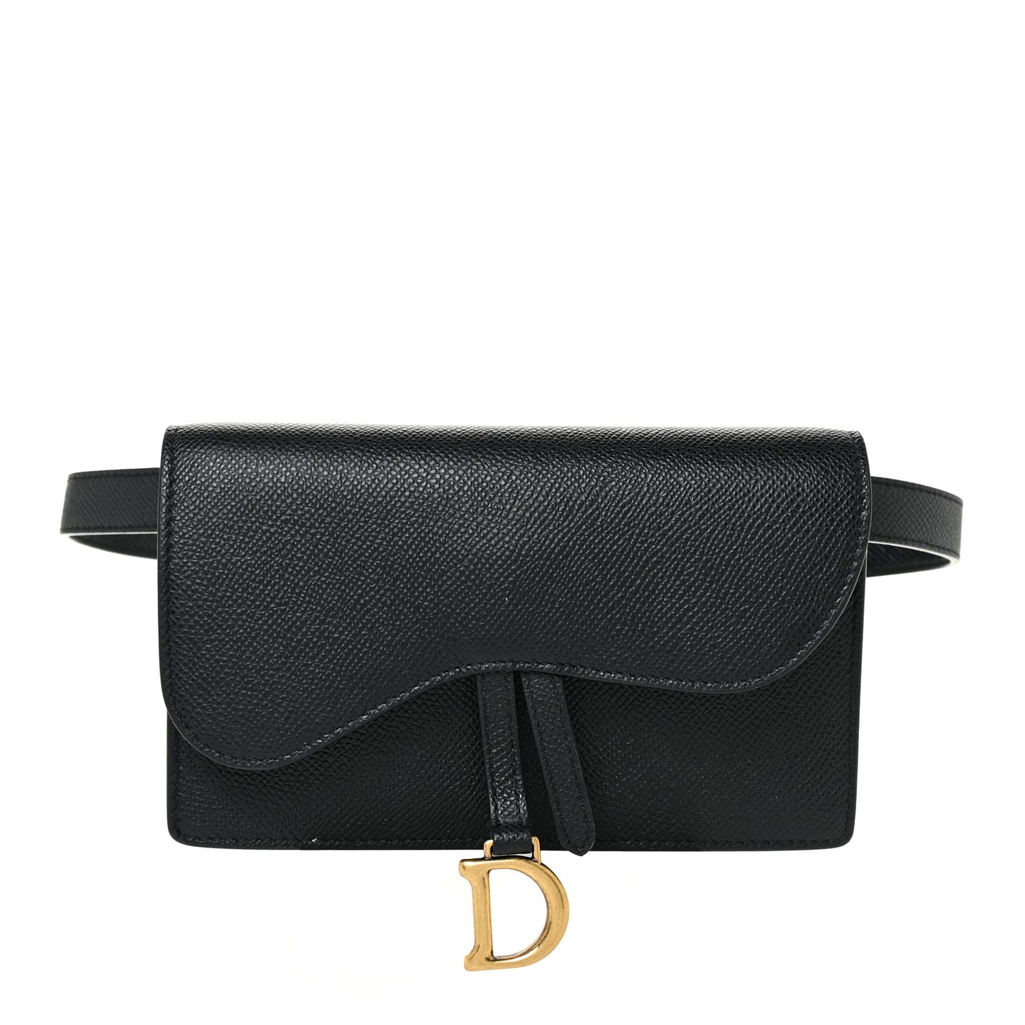 Grained Calfskin Saddle Belt Bag Black