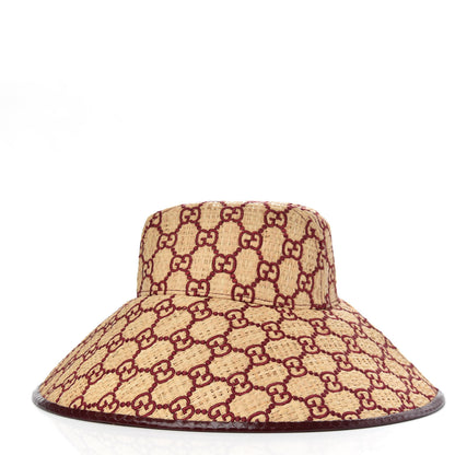 Gucci Raffia Elaphe GG Monogram Embroidered Wide Brim Hat Ivory Bordeaux 3 of 7
