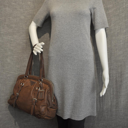 Prada Washed Buffalo Leather Frame Bag Cocoa 2 of 9