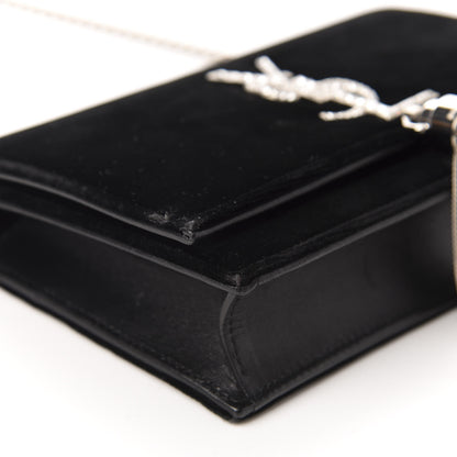 Saint Laurent Velvet Crystal Monogram Tassel Chain Wallet Black 6 of 10