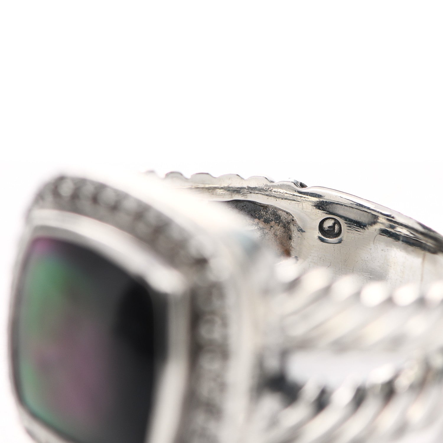 David Yurman Sterling Silver Diamond Black Mother of Pearl 11mm Albion Ring 51 5.75 6 of 7