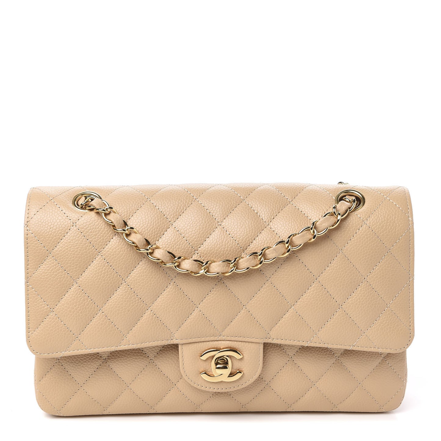 Caviar Quilted Medium Double Flap Light Beige