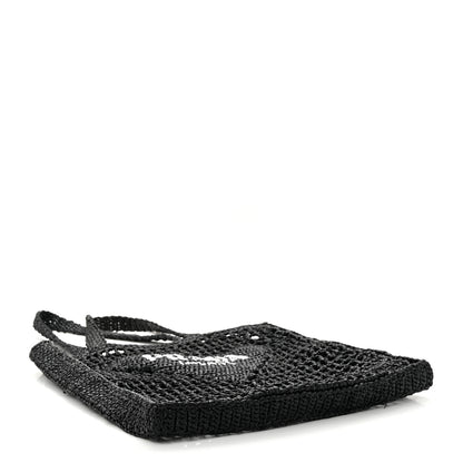 Prada Yarn Raffia Effect Crochet Logo Embroidered Tote Bag Black 4 of 9