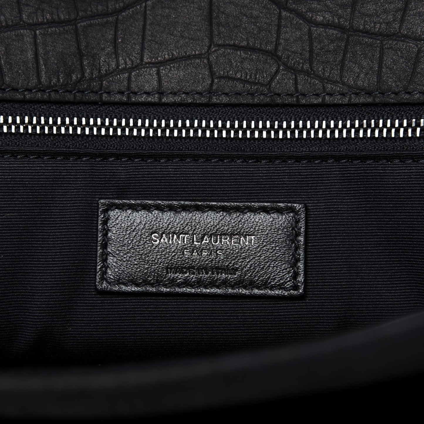 Nubuck Crocodile Embossed Monogram Medium Niki Chain Satchel Black