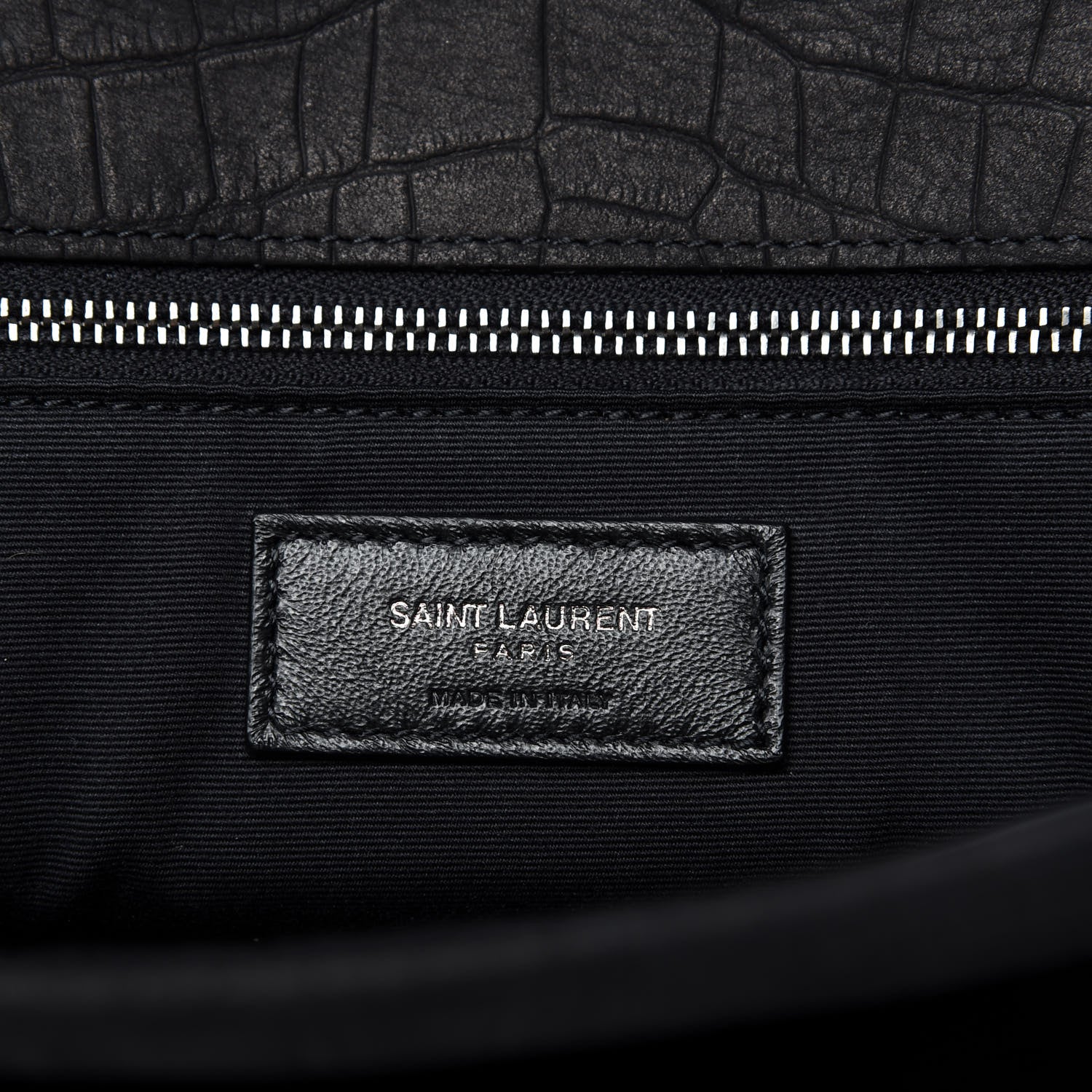 Saint Laurent Nubuck Crocodile Embossed Monogram Medium Niki Chain Satchel Black 8 of 10
