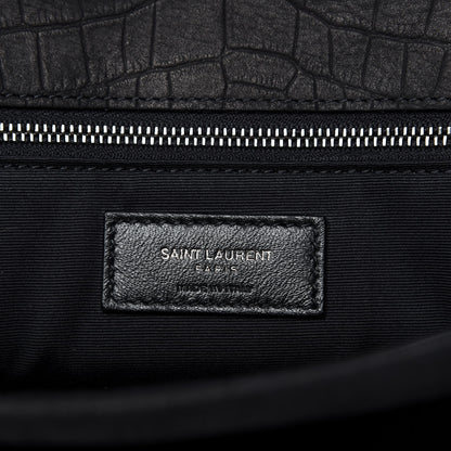 Saint Laurent Nubuck Crocodile Embossed Monogram Medium Niki Chain Satchel Black 8 of 10