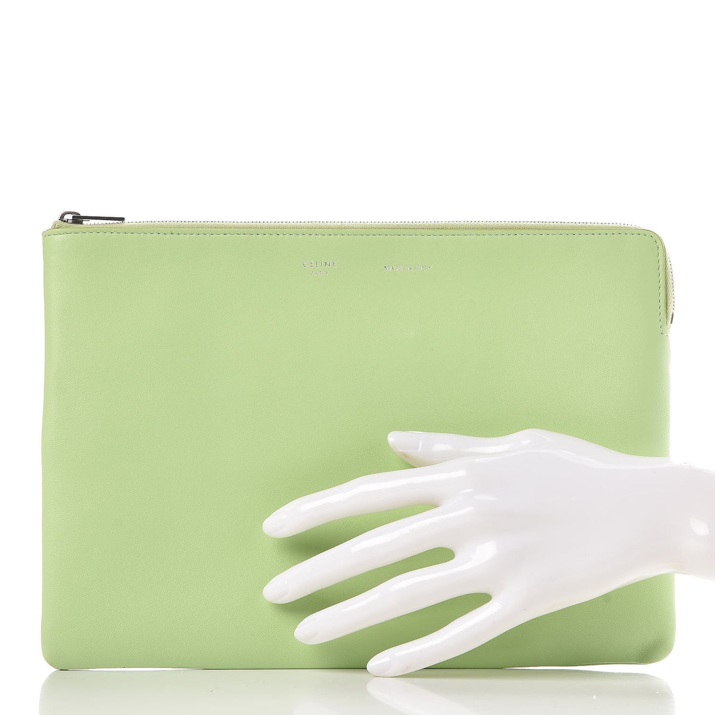 Plastic Bag with Cloudy Lambskin Solo Zip Pouch Clutch Lime