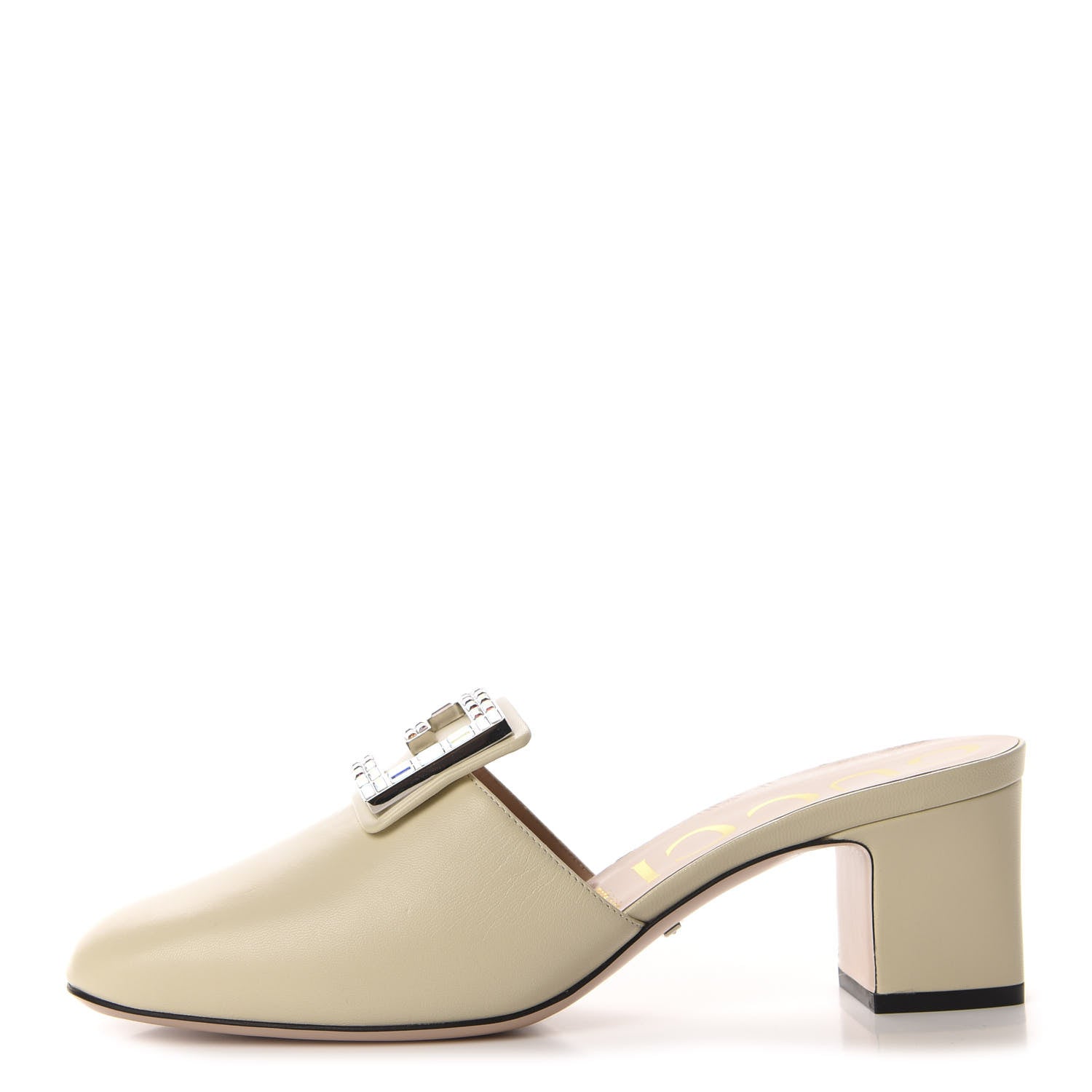 Gucci Malaga Kid Crystal Square G Madelyn Mules 40 Vintage White 2 of 10