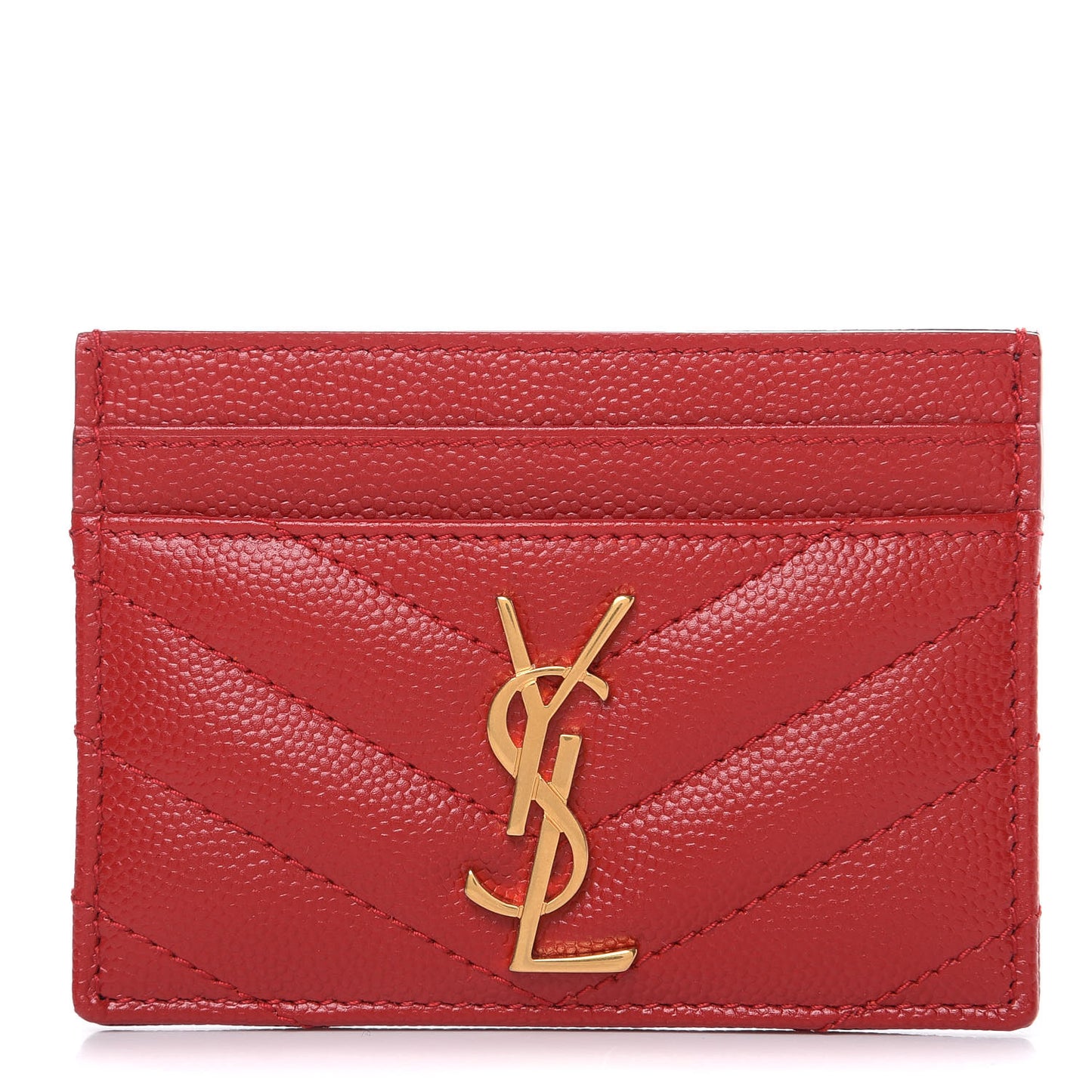 Grain De Poudre Matelasse Chevron Monogram Credit Card Case New Red