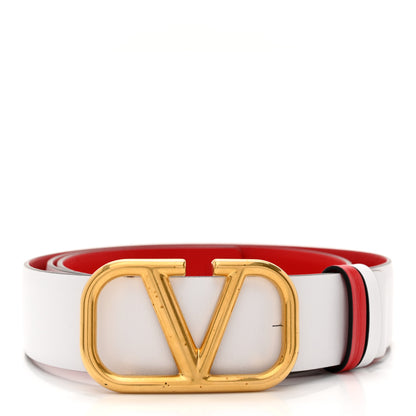Valentino Garavani Glossy Calfskin VLogo Reversible 40mm Belt 90 36 White Rouge Pur 1 of 7