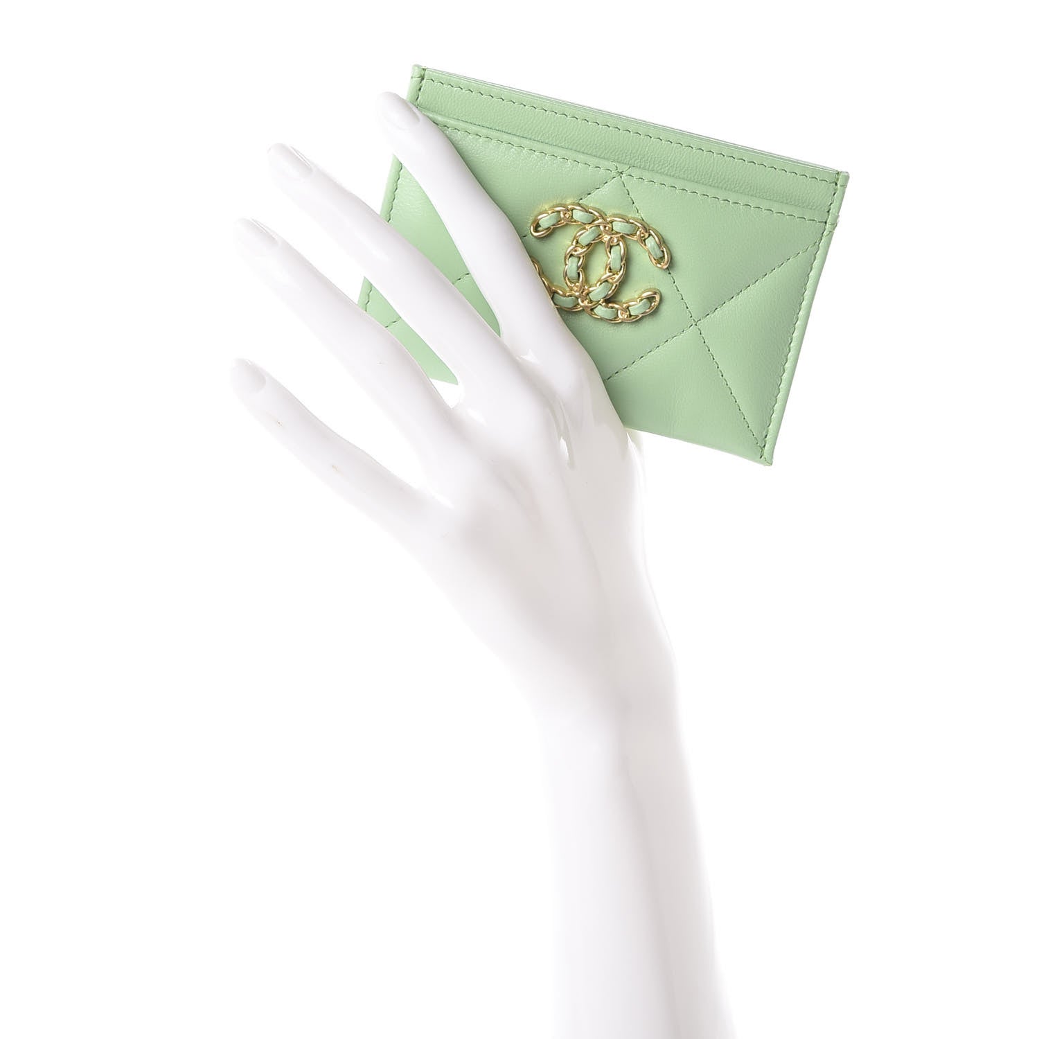 Chanel Shiny Goatskin Quilted Chanel 19 Card Holder Green 2 of 10