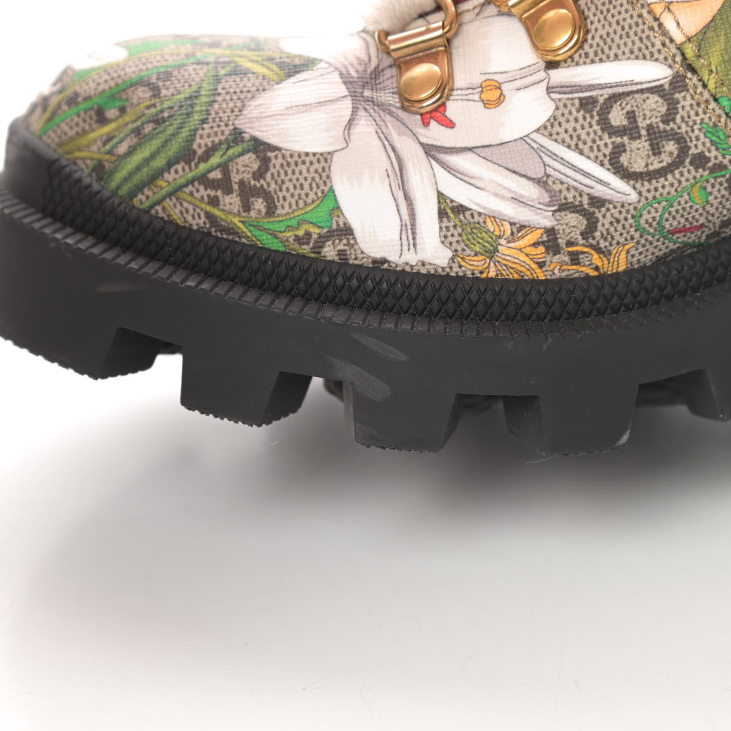 Gucci GG Supreme Monogram Flora Lace Up Combat Ankle Boots 38.5 Beige Multicolor Red 11 of 13