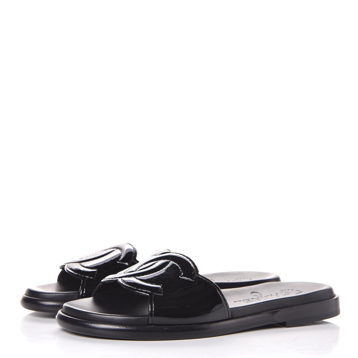 Patent Calfskin CC Slip On Mules 35 Black