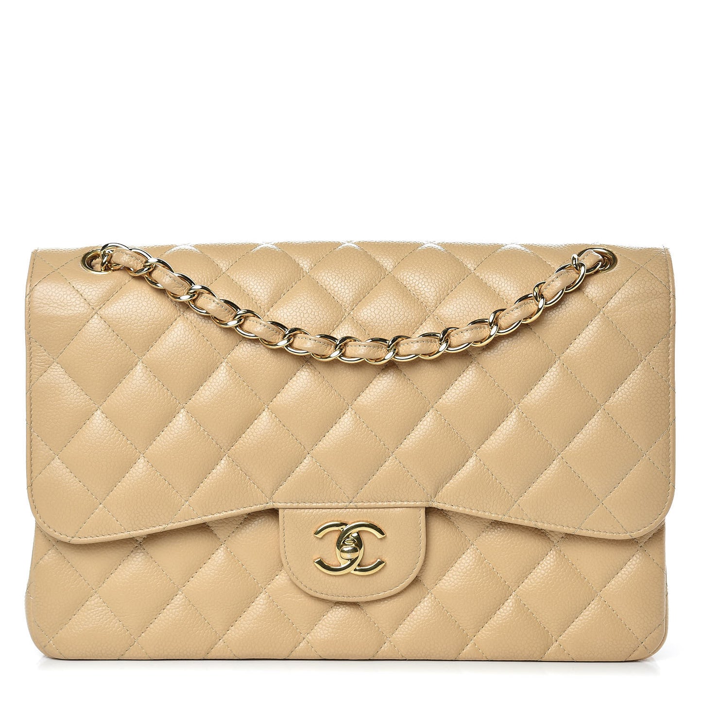 Caviar Quilted Jumbo Double Flap Beige Clair