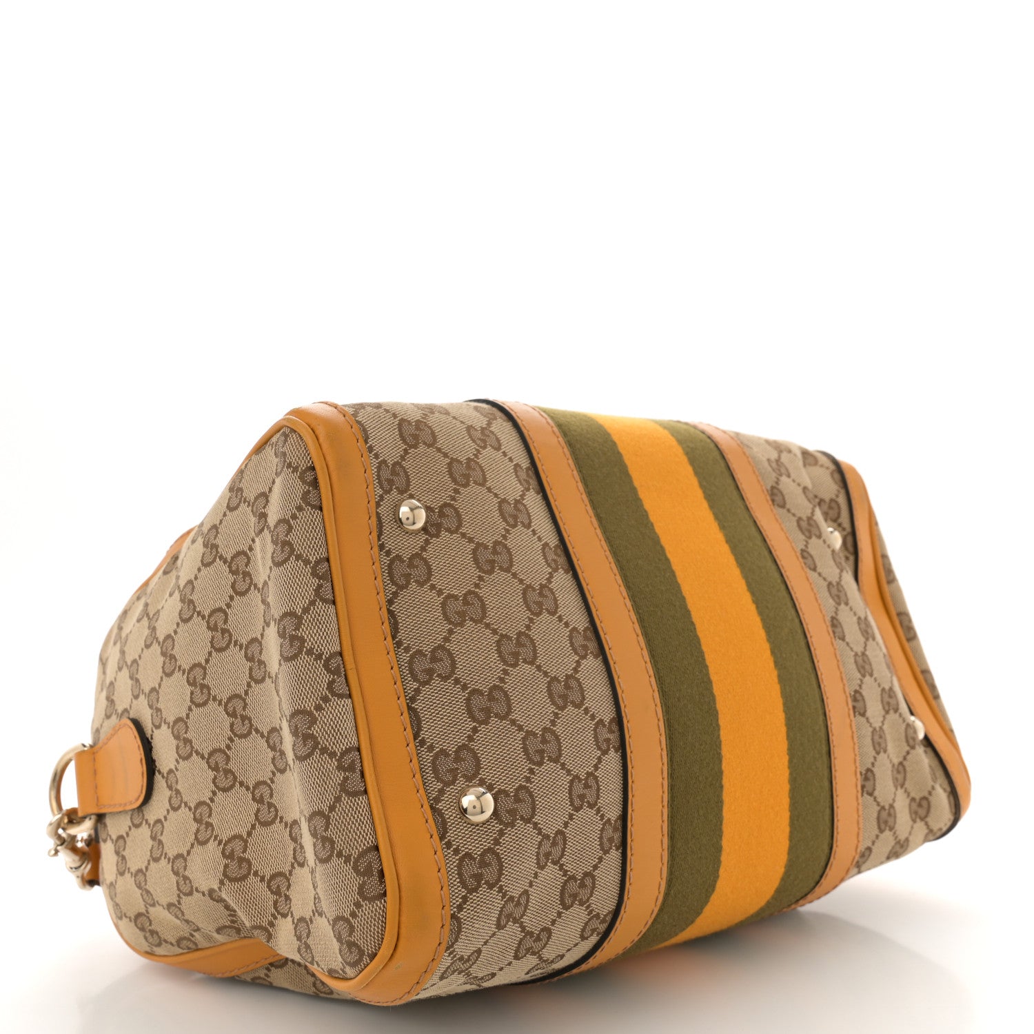 Gucci Monogram Selleria Calfskin Vintage Web Medium Boston Beige Ebony Yellow 4 of 15