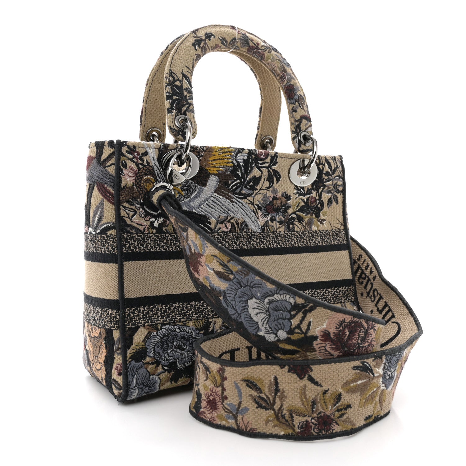 Christian Dior Canvas Embroidered Jardin D'Hiver Medium Lady D-Lite Beige Multicolor 2 of 13